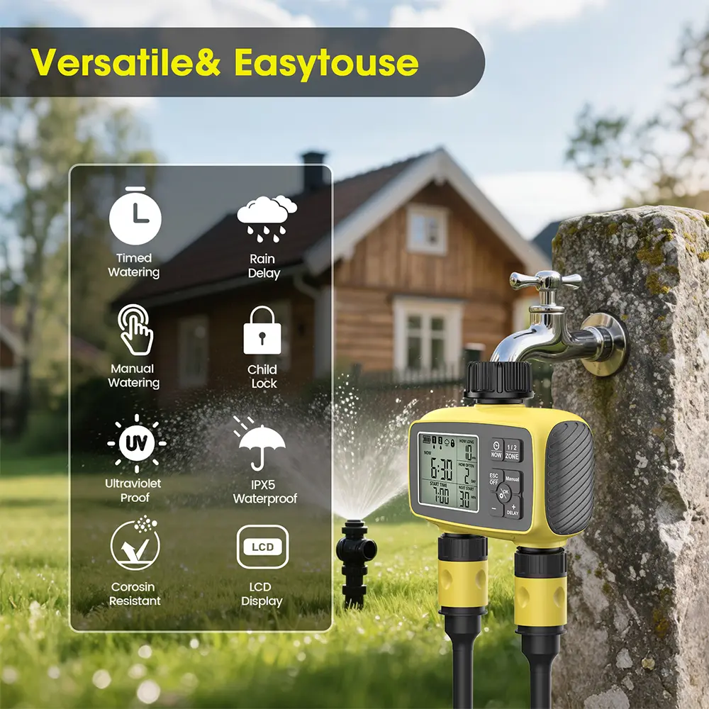 2-ZONE Digital Water Timer Automatic Irrigation Controller Garden Flower Plants Watering Device Programmable Timed Sprinkler