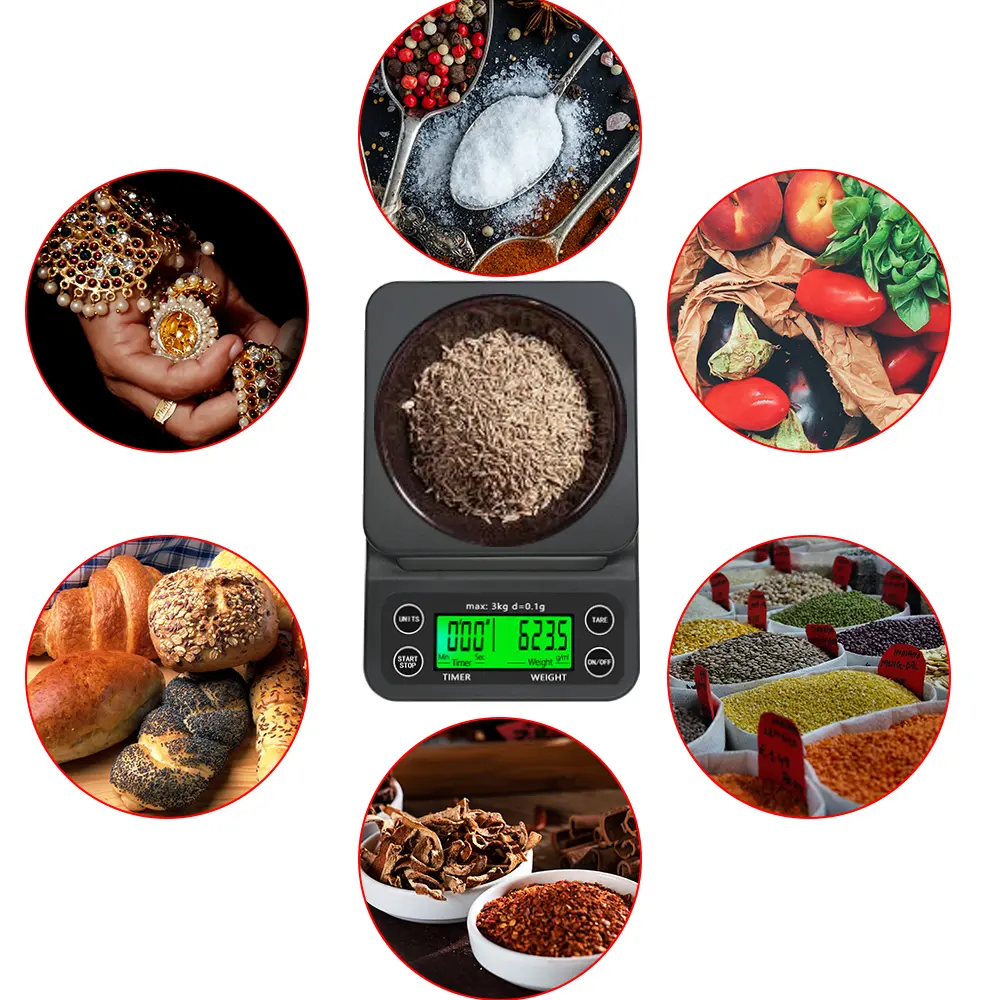High Precision LCD Electronic Scales 3kg/0.1g 5kg/0.1g Drip Coffee Scale With Timer Portable Electronic Digital Kitchen Scale