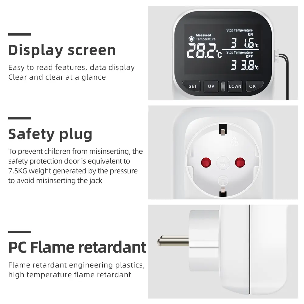 Digital Temperature Controller Socket Heating Cooling Thermostat With Timer Switch For Refrigerator Aquaculture EU Plug 220V