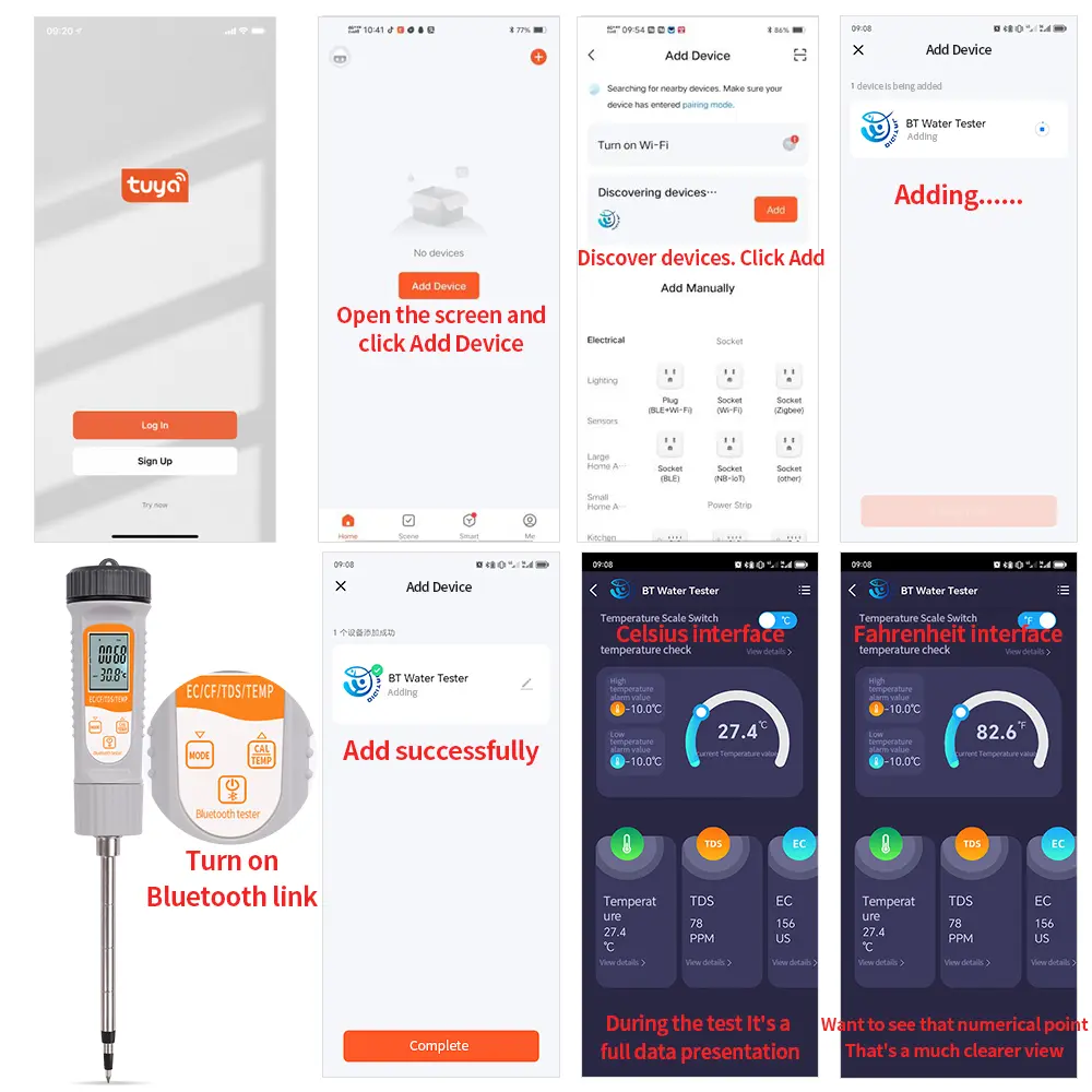 4-in-1 Bluetooth Soil Tester EC TDS CF Temp Detector High Accuracy Smart APP Control Conductivity Meter for Gardening Farming