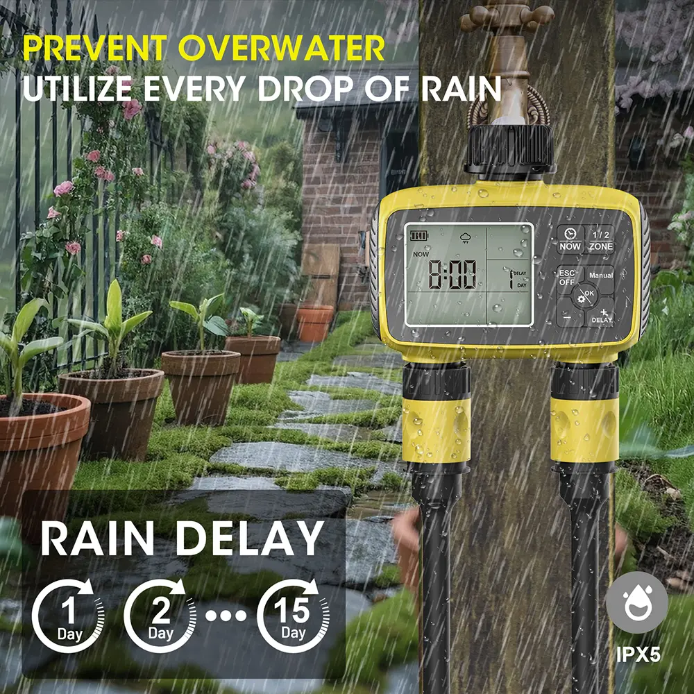 2-ZONE Digital Water Timer Automatic Irrigation Controller Garden Flower Plants Watering Device Programmable Timed Sprinkler