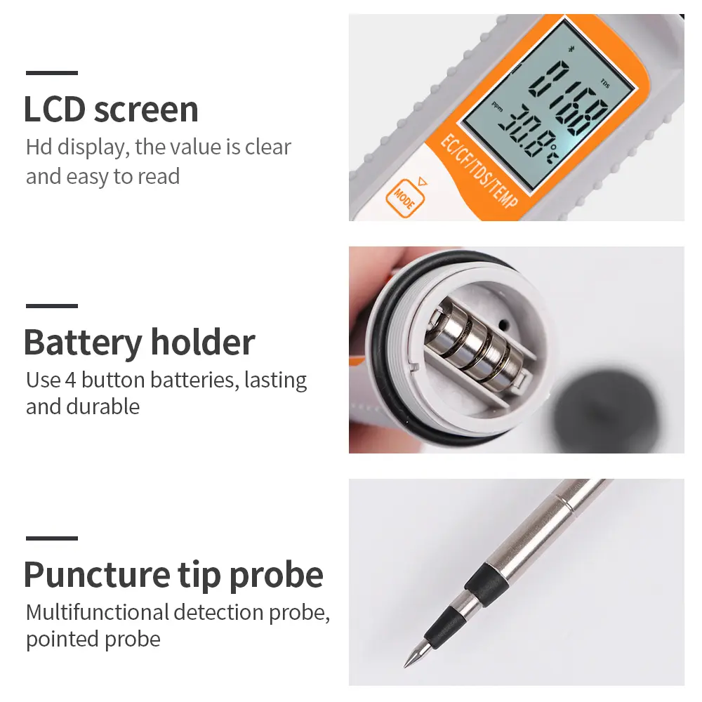 4-in-1 Bluetooth Soil Tester EC TDS CF Temp Detector High Accuracy Smart APP Control Conductivity Meter for Gardening Farming