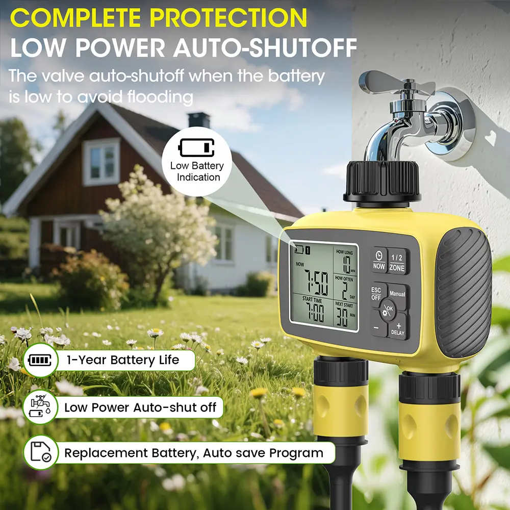 2-ZONE Digital Water Timer Automatic Irrigation Controller Garden Flower Plants Watering Device Programmable Timed Sprinkler