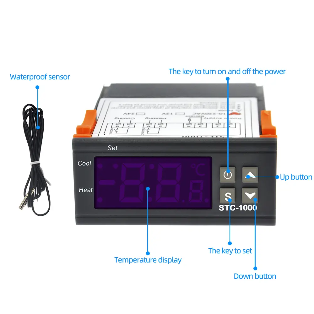 STC-1000 Digital Temperature Controller Thermostat Heating Cooling 2 Relays Output with NTC Sensor Probe 12v 24v 110-220v