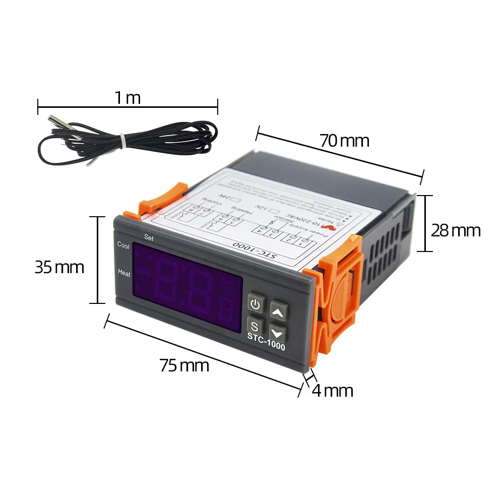 STC-1000 Digital Temperature Controller Thermostat Heating Cooling 2 Relays Output with NTC Sensor Probe 12v 24v 110-220v