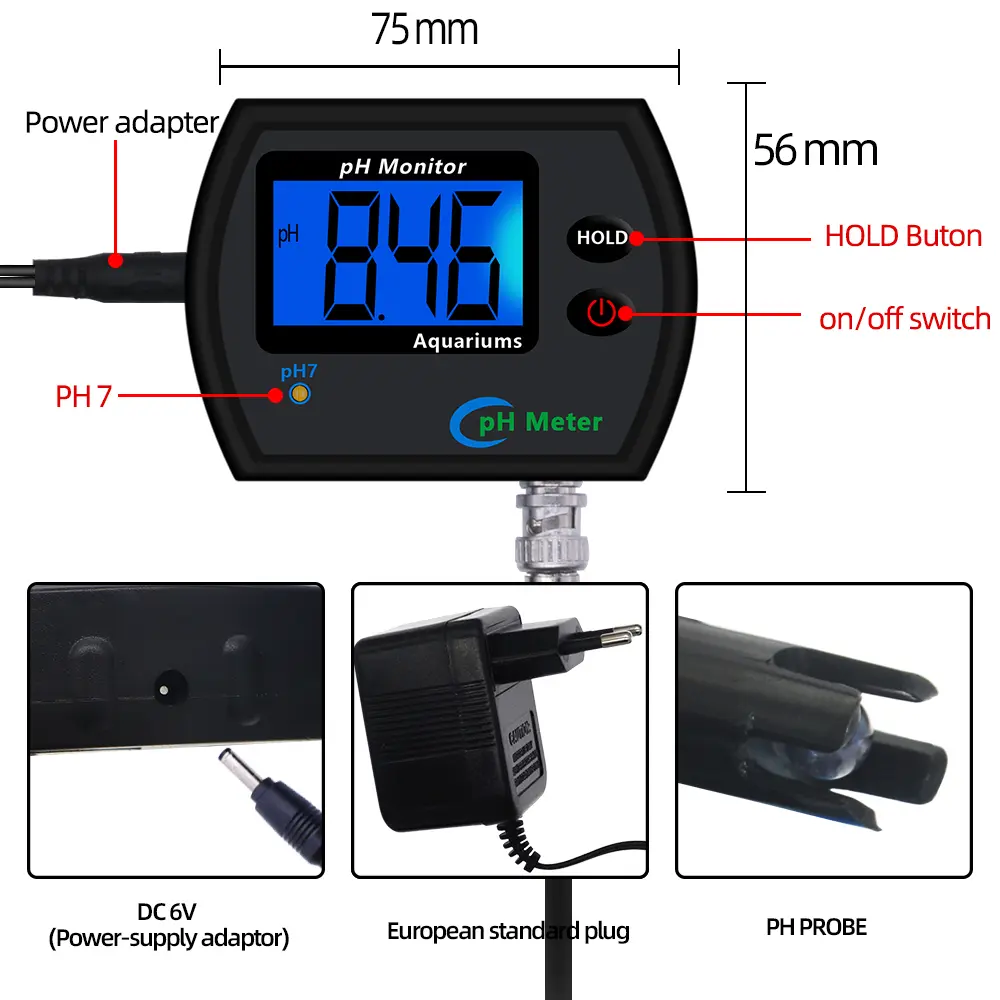 Digital PH Meter Water Quality Online Monitor For Swimming Pool Aquarium Home Electrolyzer High-precision Water Test with LCD