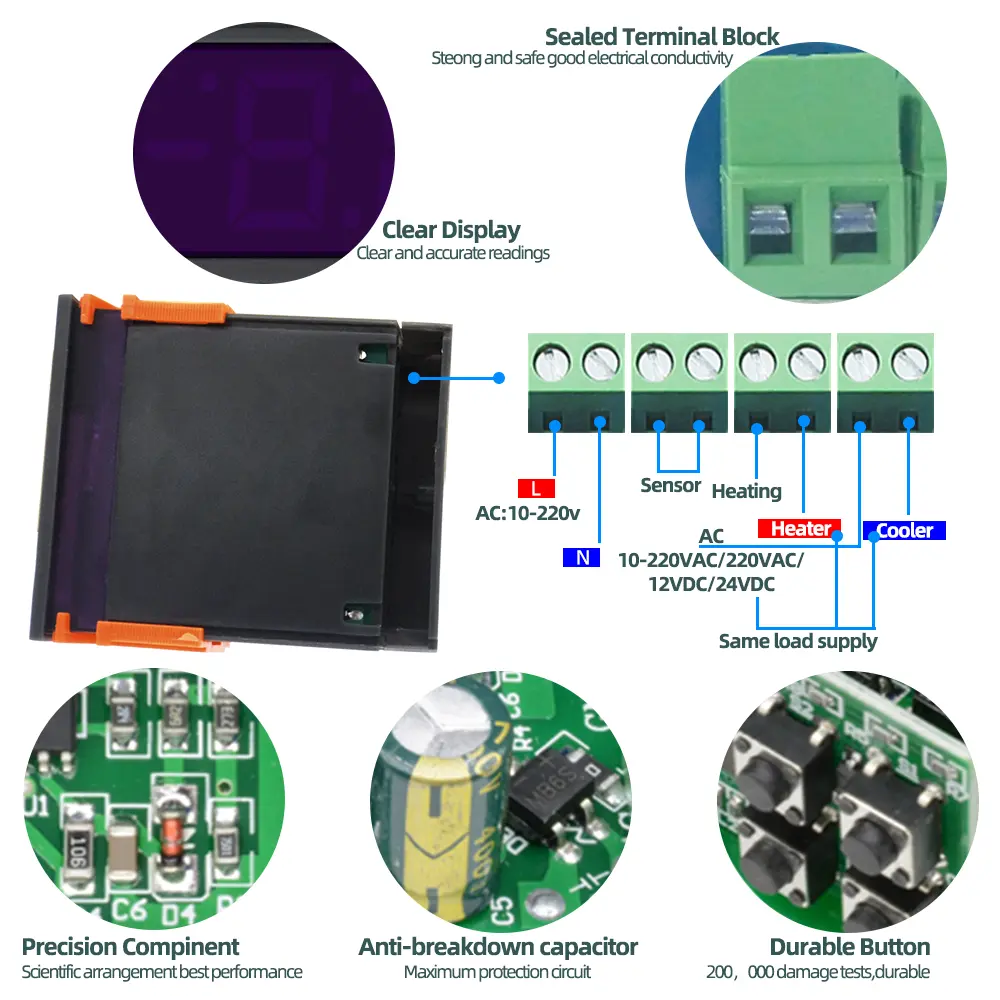 STC-1000 Digital Temperature Controller Thermostat Heating Cooling 2 Relays Output with NTC Sensor Probe 12v 24v 110-220v