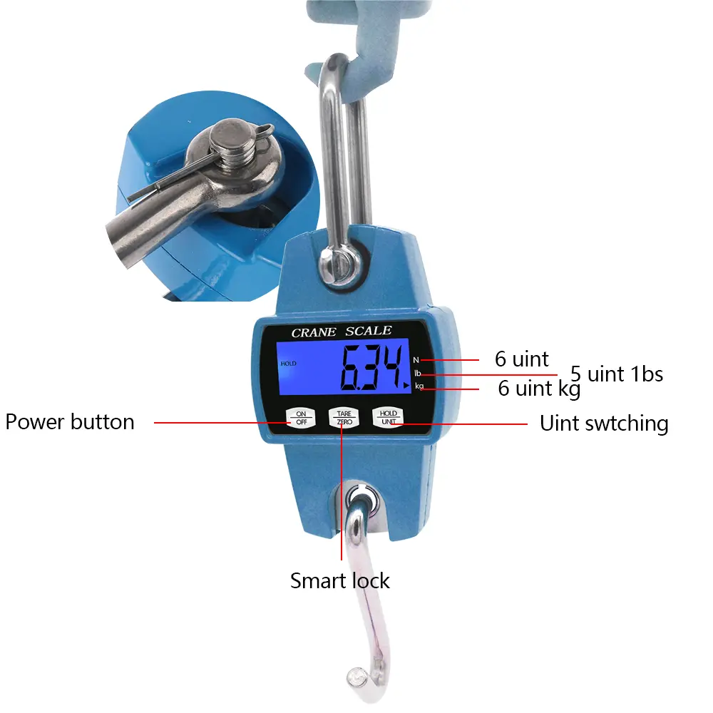 Digital Crane Scale 200kg 300kg 500kg LCD Luggage Scale Heavy Duty Hanging Hook Scales Portable Stainless Steel Weighing Tool