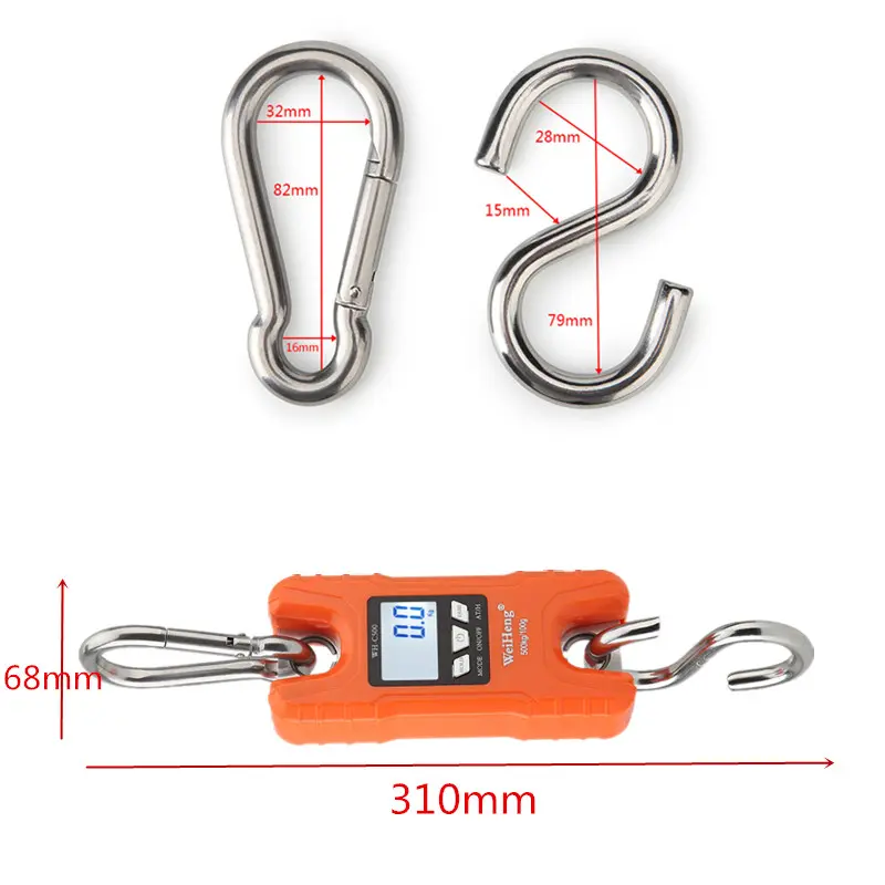Digital Crane Scale 200kg 300kg 500kg LCD Luggage Scale Heavy Duty Hanging Hook Scales Portable Stainless Steel Weighing Tool