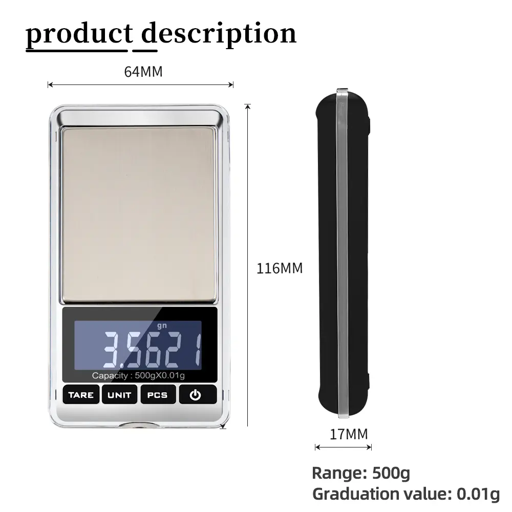 500g/0.01g Portable Mini Jewelry Scale Kitchen Pocket Scale High-precision LED Electronic Scale Herbal Weighing Scale