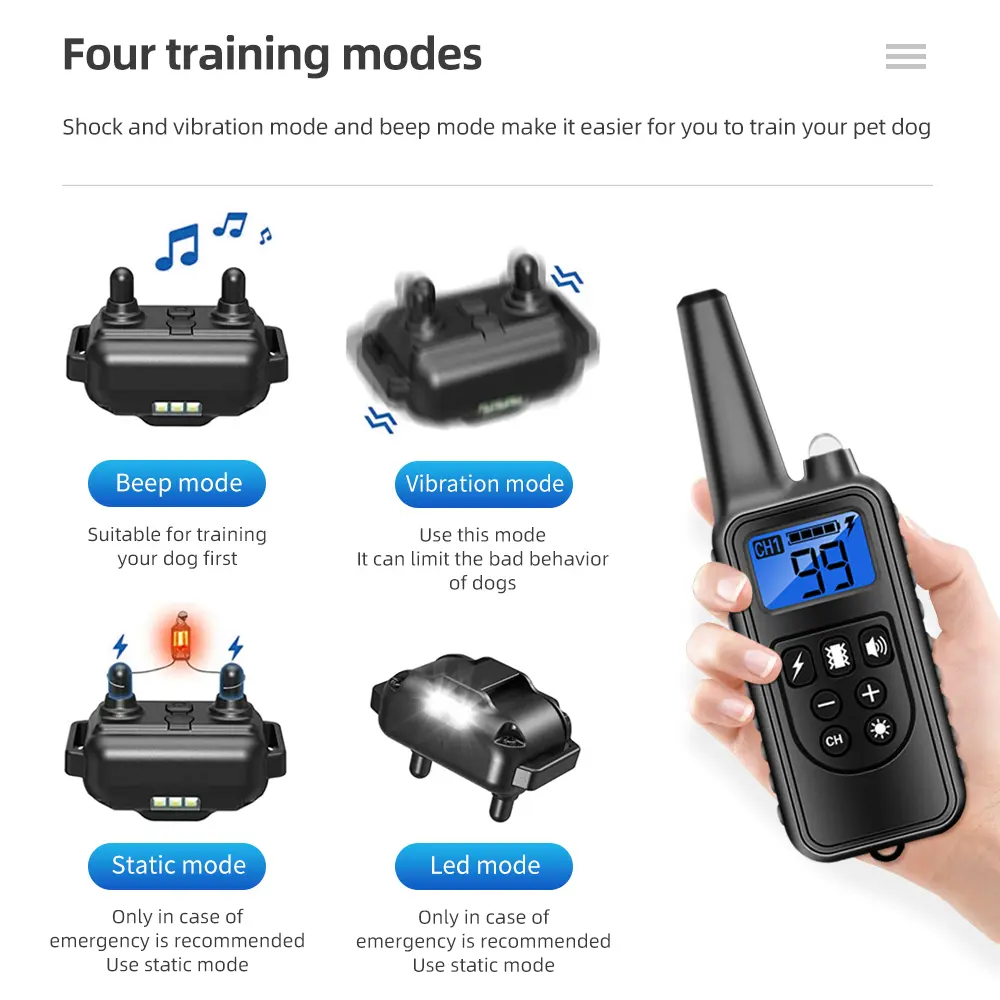 800m Electric Dog Training Collar Waterproof Rechargeable Remote Control Anti Barking Collar with LCD Display Vibration Sound