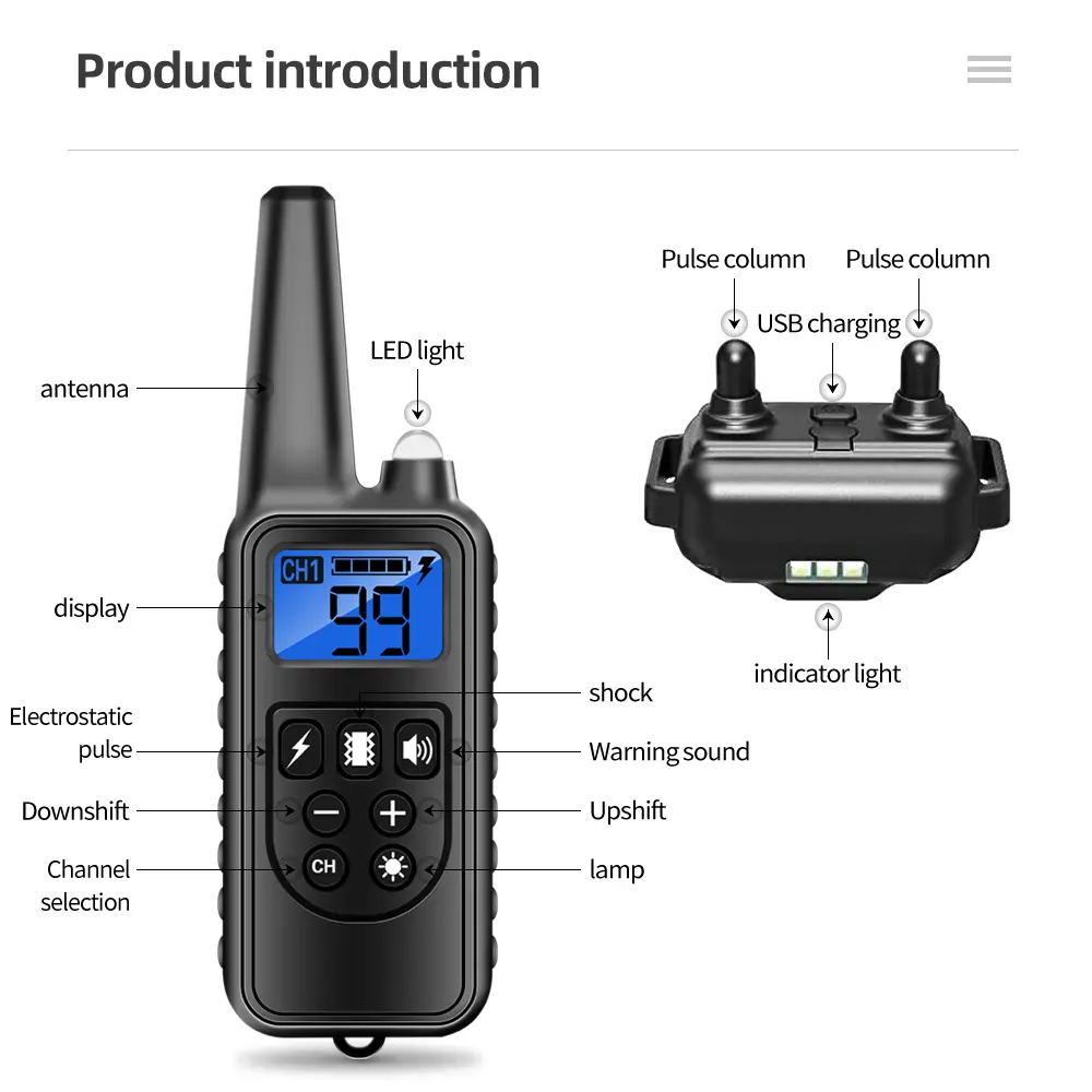 800m Electric Dog Training Collar Waterproof Rechargeable Remote Control Anti Barking Collar with LCD Display Vibration Sound