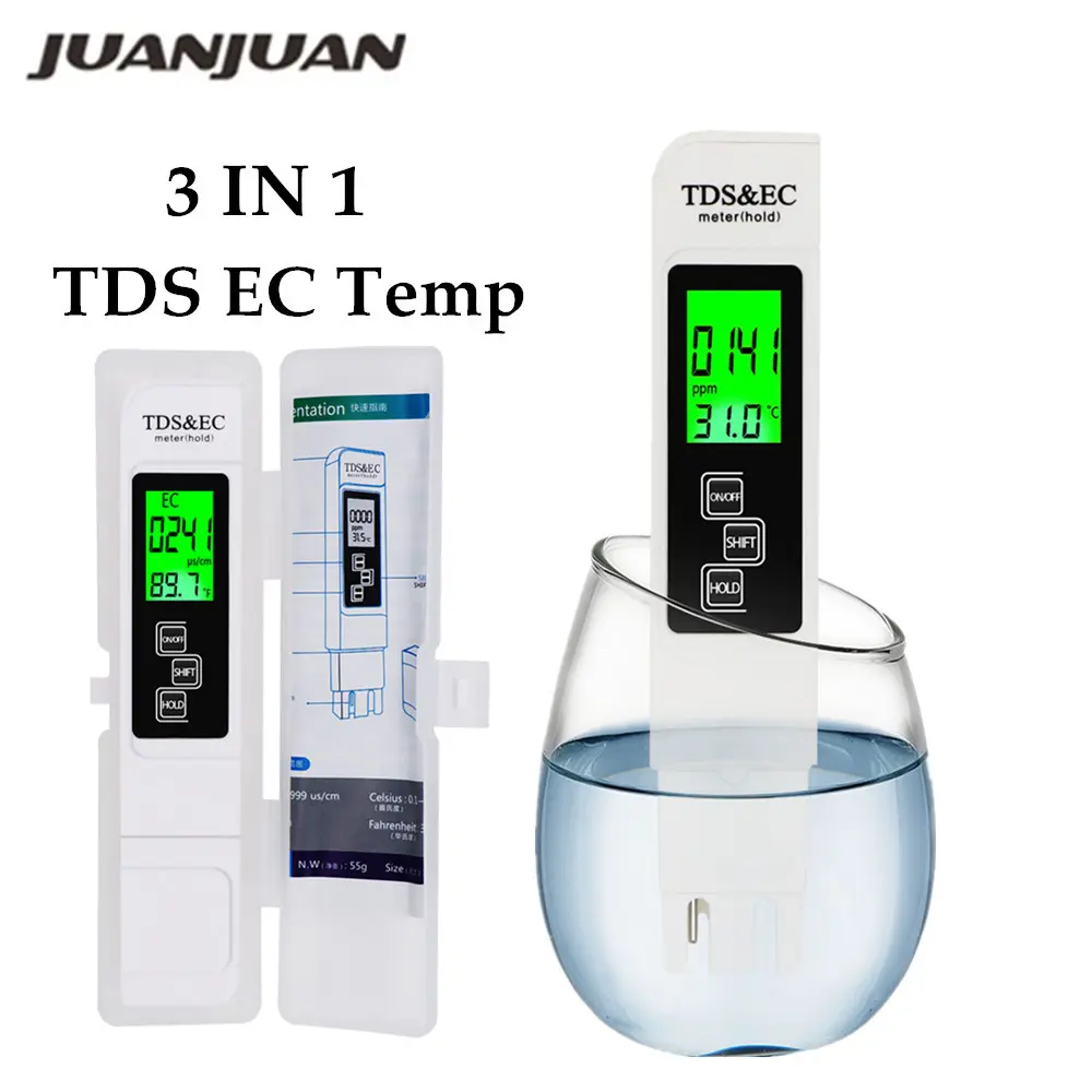 Digital TDS EC Meter Aquarium Water Quality Tester Purity Temperature Pocket Pen Pool LCD Display Pen Monitor with  Blcklight
