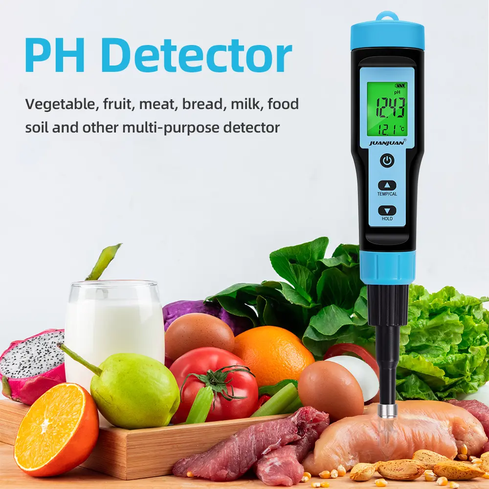 Food PH Meter 0.00~14.00 PH Temp Detector High Accuracy Digital Alkalinity Acidity Tester Pen for Meat Canning Cheese Dough