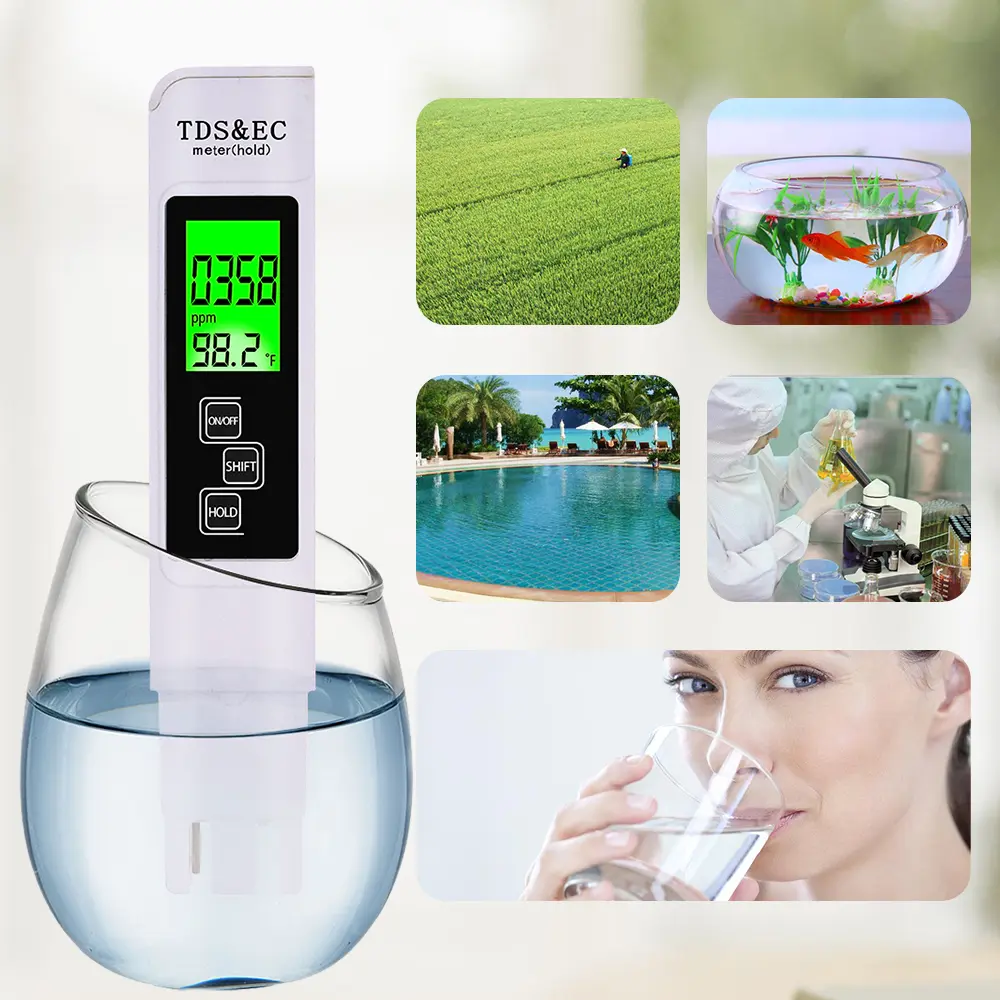 Digital TDS EC Meter Aquarium Water Quality Tester Purity Temperature Pocket Pen Pool LCD Display Pen Monitor with  Blcklight