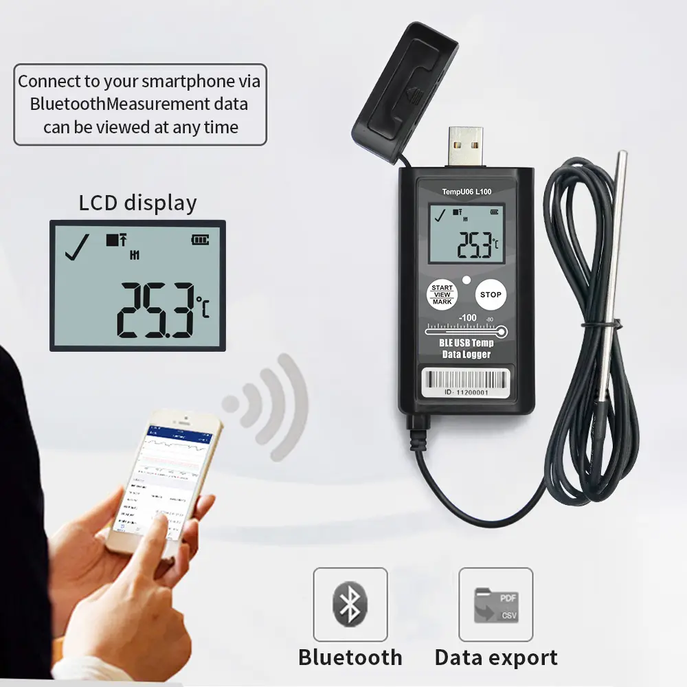 TempU06 -200℃ Ultra Low Temperature Data Logger Digital Bluetooth USB Temperature Recorder For Cold Chain Storage with Sensor