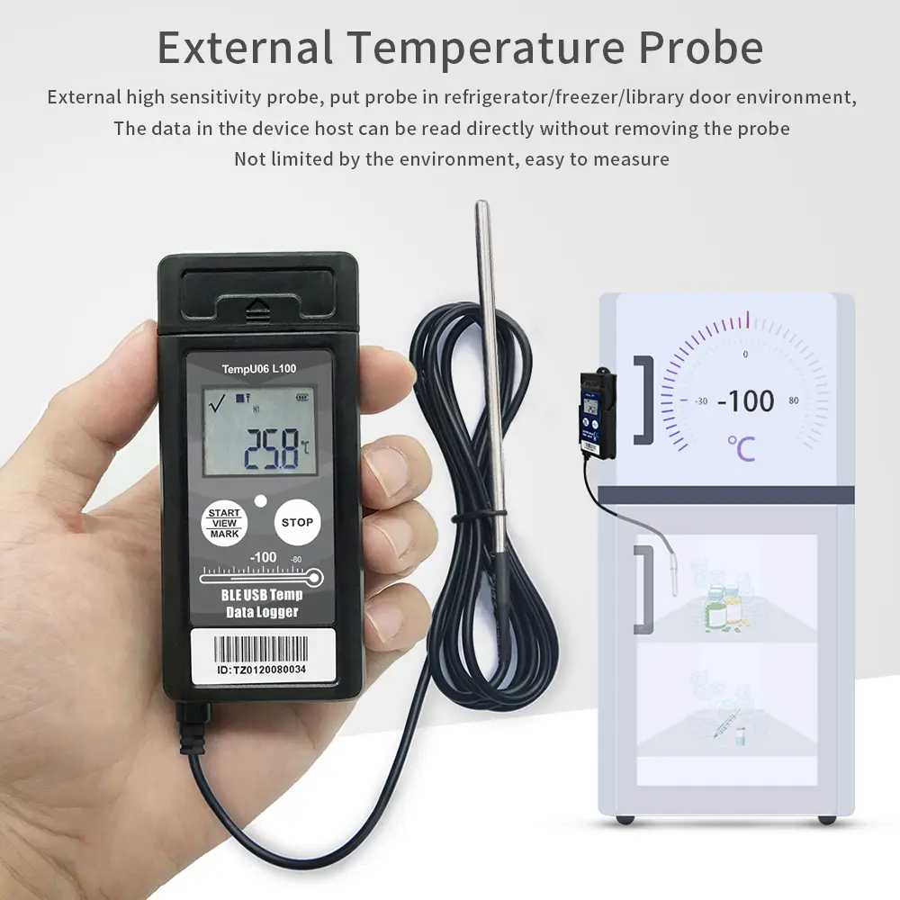 TempU06 -200℃ Ultra Low Temperature Data Logger Digital Bluetooth USB Temperature Recorder For Cold Chain Storage with Sensor
