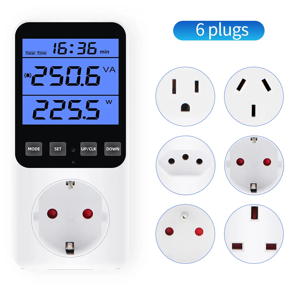 Digital Power Meter Wattmeter Electricity Consumption Tester Kwh Energy Wattage Voltage Current Watt Meter EU US FR Plug AC 220V