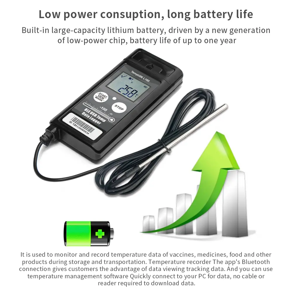 TempU06 -200℃ Ultra Low Temperature Data Logger Digital Bluetooth USB Temperature Recorder For Cold Chain Storage with Sensor