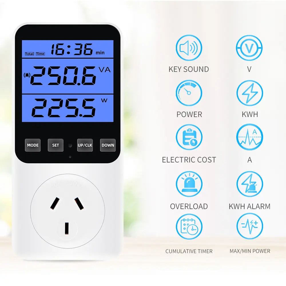 Digital Power Meter Wattmeter Electricity Consumption Tester Kwh Energy Wattage Voltage Current Watt Meter EU US FR Plug AC 220V