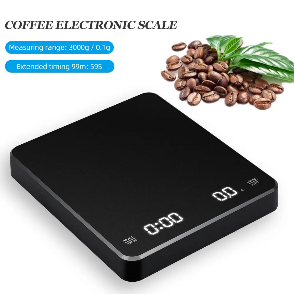 Digital Coffee Scale with Timer LED Screen Espresso USB 3kg Max.Weighing 0.1g High Precision Measures in Oz/ml/g Kitchen Scale