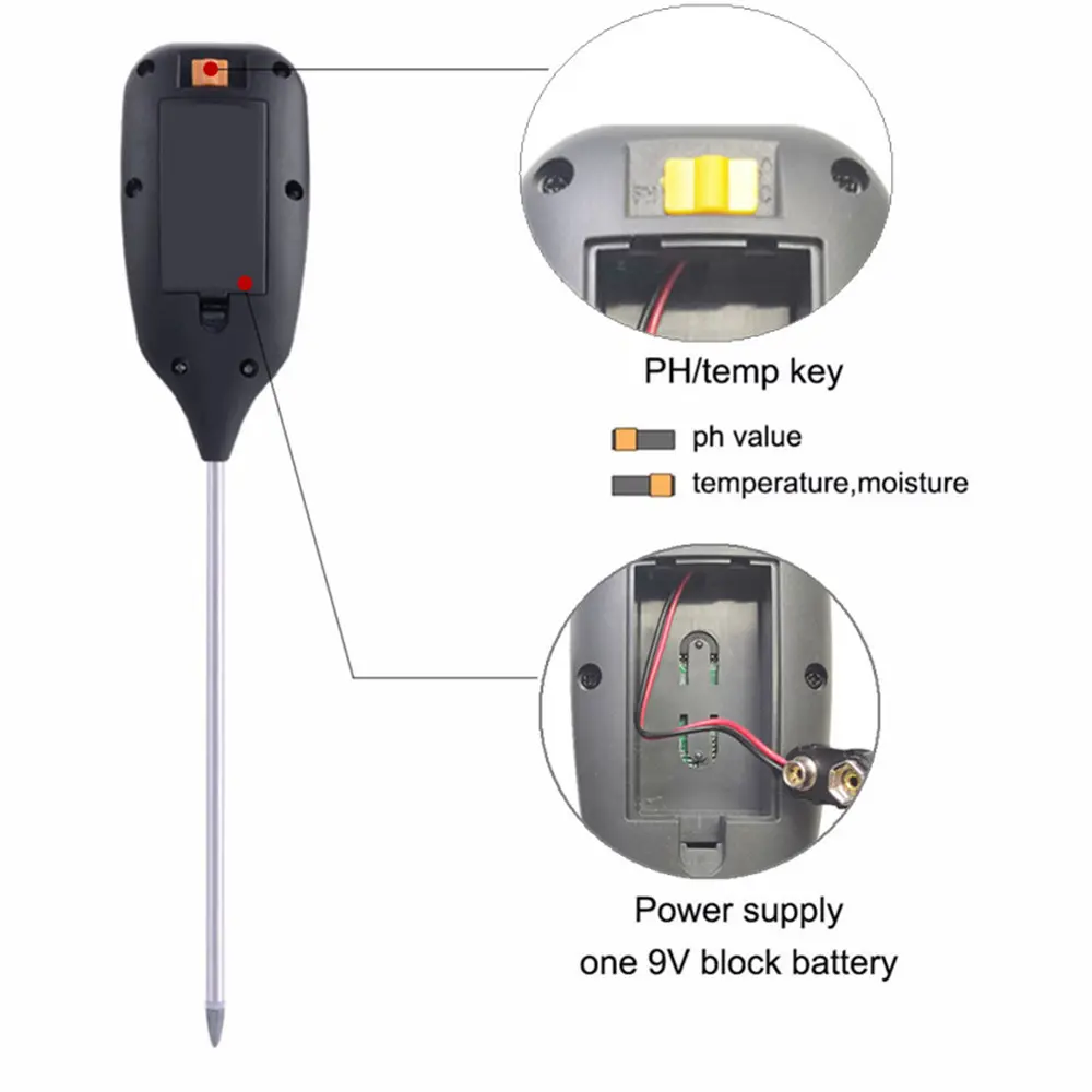 4 In 1 Digital Soil PH Meter Soil Temperature Solar Sunlight Moisture PH Flowers Meter Monitor for Garden Plants LCD Display