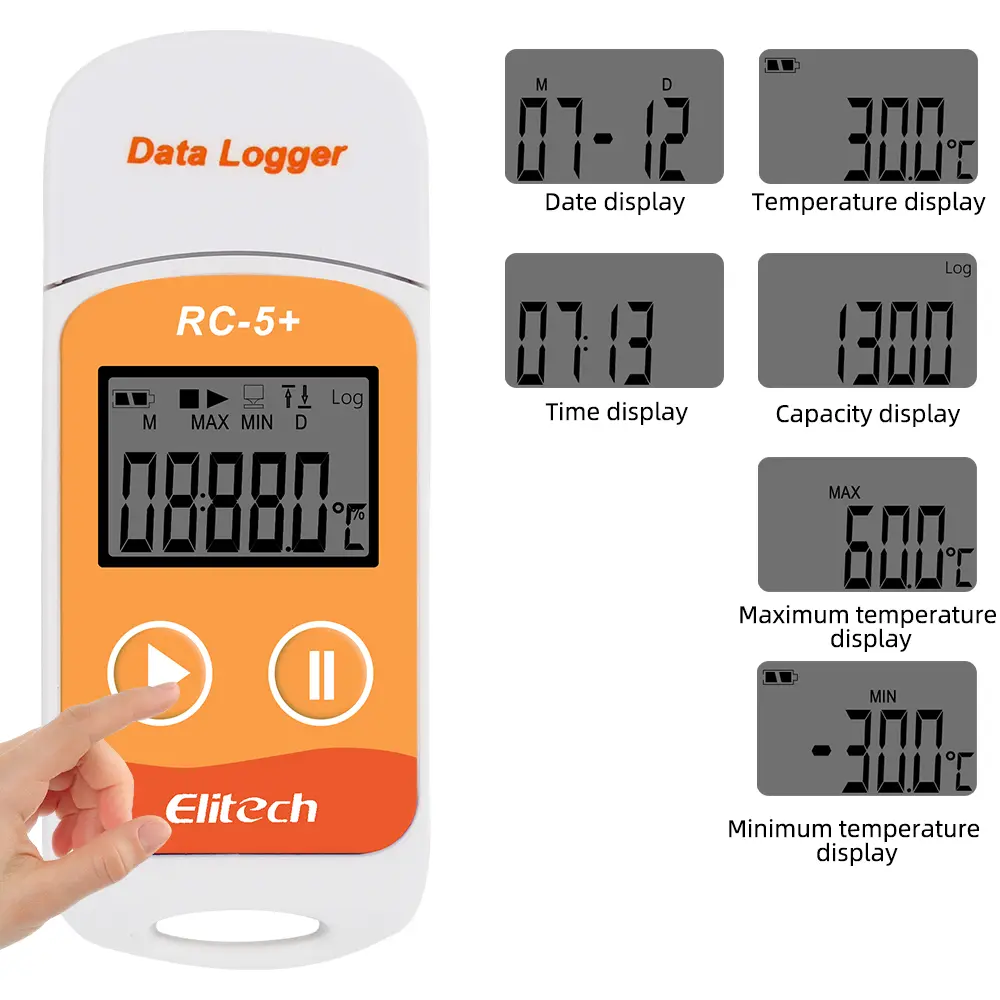 High Precision Data Logger RC-4/4HC/5/5+/GSP-6 Digital Temperature Humidity Recorder Internal Sensor PDF Report for Cold Chain