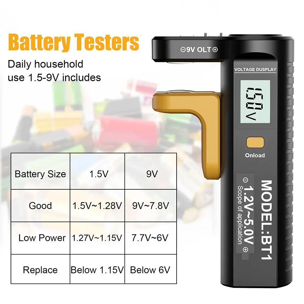 BT-1 Digital Battery Tester LCD Display 9V/1.5V/AA/AAA Universal Battery Tester Battery Capacity Meter Button Cell Volt Checker