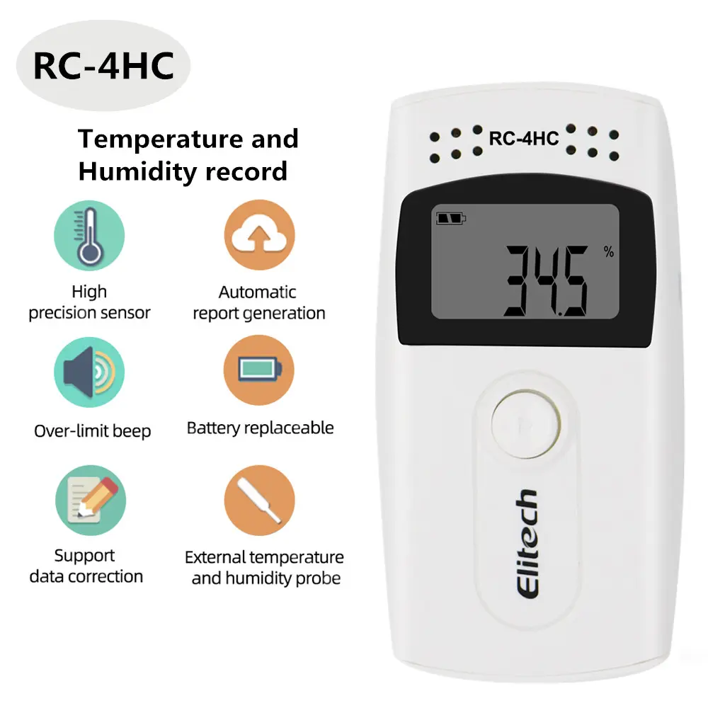 High Precision Data Logger RC-4/4HC/5/5+/GSP-6 Digital Temperature Humidity Recorder Internal Sensor PDF Report for Cold Chain