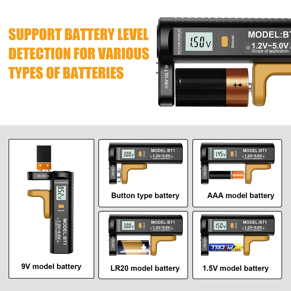 BT-1 Digital Battery Tester LCD Display 9V/1.5V/AA/AAA Universal Battery Tester Battery Capacity Meter Button Cell Volt Checker
