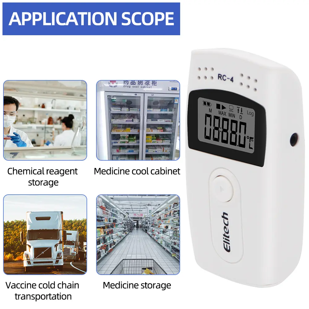 High Precision Data Logger RC-4/4HC/5/5+/GSP-6 Digital Temperature Humidity Recorder Internal Sensor PDF Report for Cold Chain