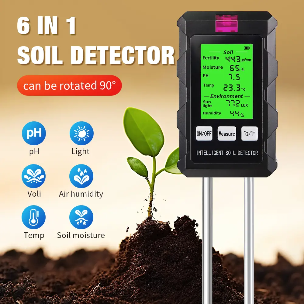 6 in 1 High Accurancy Soil PH Tester Soil Moisture PH Temperature Sunlight Fertility Testers Garden Planting Soil Detector