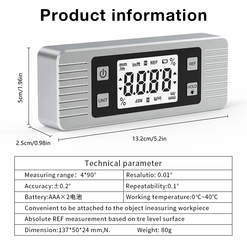 Digital Level Electronic Protractor Inclinometer with Magnet Level Angle Meter Bevel Gauge Level Box Backlight Inclinometer