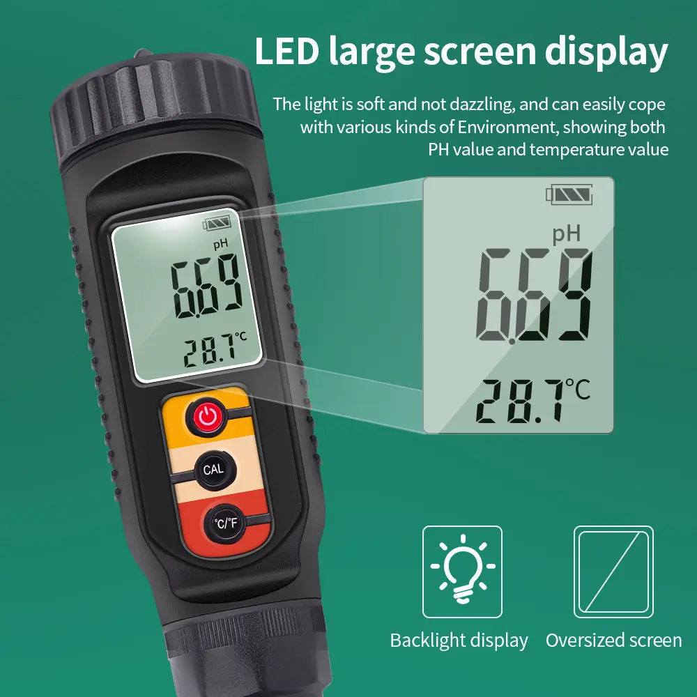 Digital Food PH Meter 0.00~14.00 PH Temp Acidity Tester Dough Soil PH Detector for Meat Cheese Bread Fruit Water Analyzer Meter