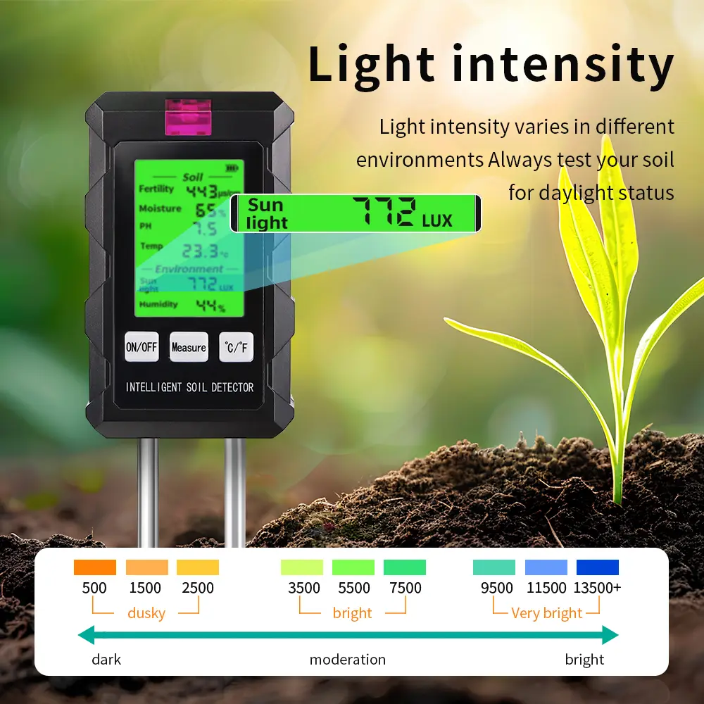6 in 1 High Accurancy Soil PH Tester Soil Moisture PH Temperature Sunlight Fertility Testers Garden Planting Soil Detector