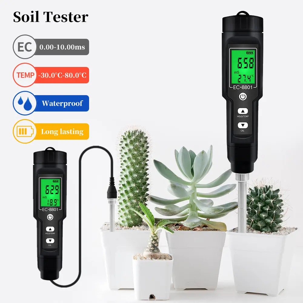 Soil Ph Meter Tester EC Meter for Soil PH TDS CF Sunlight Moisture Humidity Garden Temp Soil moisture Sensor Gauge Optional