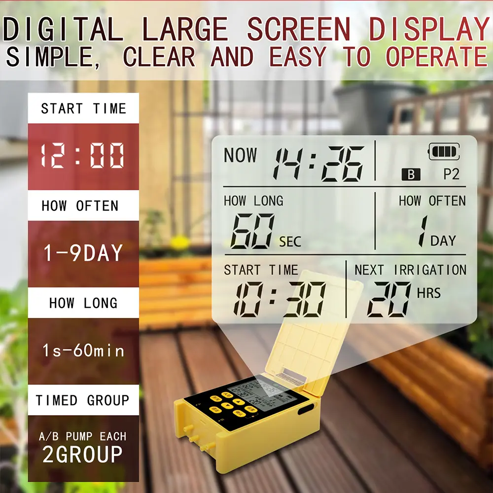 Solar Power Double Pump Timers Automatic Drip Irrigation System Built-In Lithium Battery Rain Sensing for Garden Plant Watering