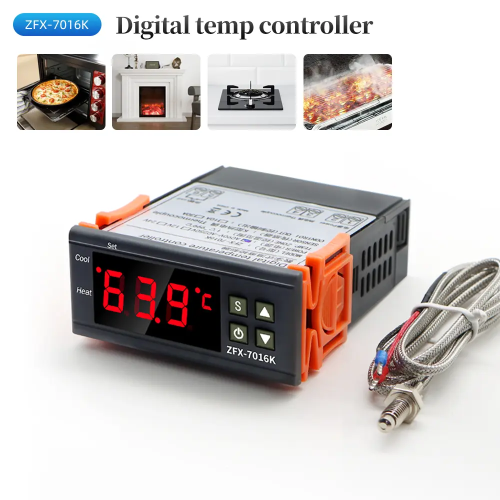 ZFX-7016K Digital Temperature Controller Intelligent Thermostat Switch Thermoregulator With K-type Sensor 10A 30A 12V 110-220V