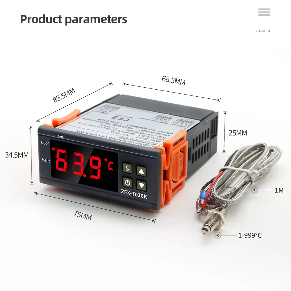 ZFX-7016K Digital Temperature Controller Intelligent Thermostat Switch Thermoregulator With K-type Sensor 10A 30A 12V 110-220V