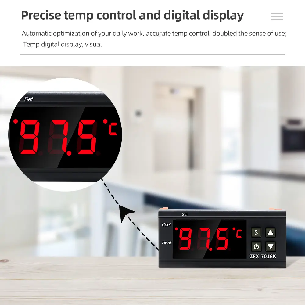 ZFX-7016K Digital Temperature Controller Intelligent Thermostat Switch Thermoregulator With K-type Sensor 10A 30A 12V 110-220V