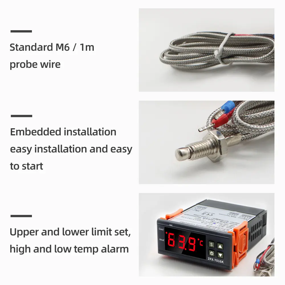 ZFX-7016K Digital Temperature Controller Intelligent Thermostat Switch Thermoregulator With K-type Sensor 10A 30A 12V 110-220V