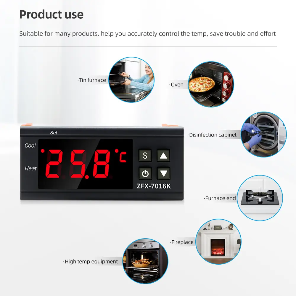 ZFX-7016K Digital Temperature Controller Intelligent Thermostat Switch Thermoregulator With K-type Sensor 10A 30A 12V 110-220V