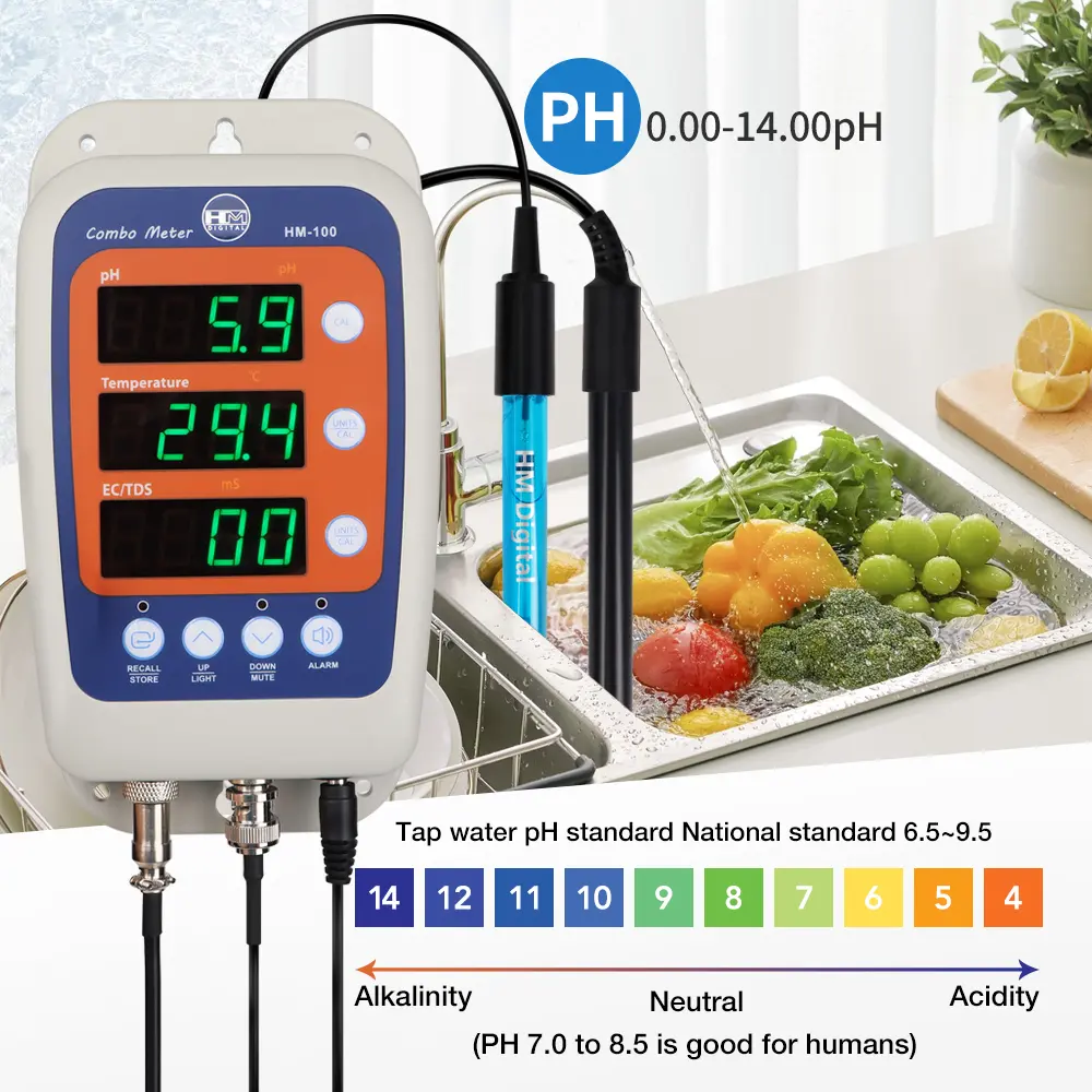 4 in 1 PH Water Quality Tester Temp EC ORP Monitor Conductivity Meter Hydroponics Detection With 2 Electrode Probe Sensor HM-100