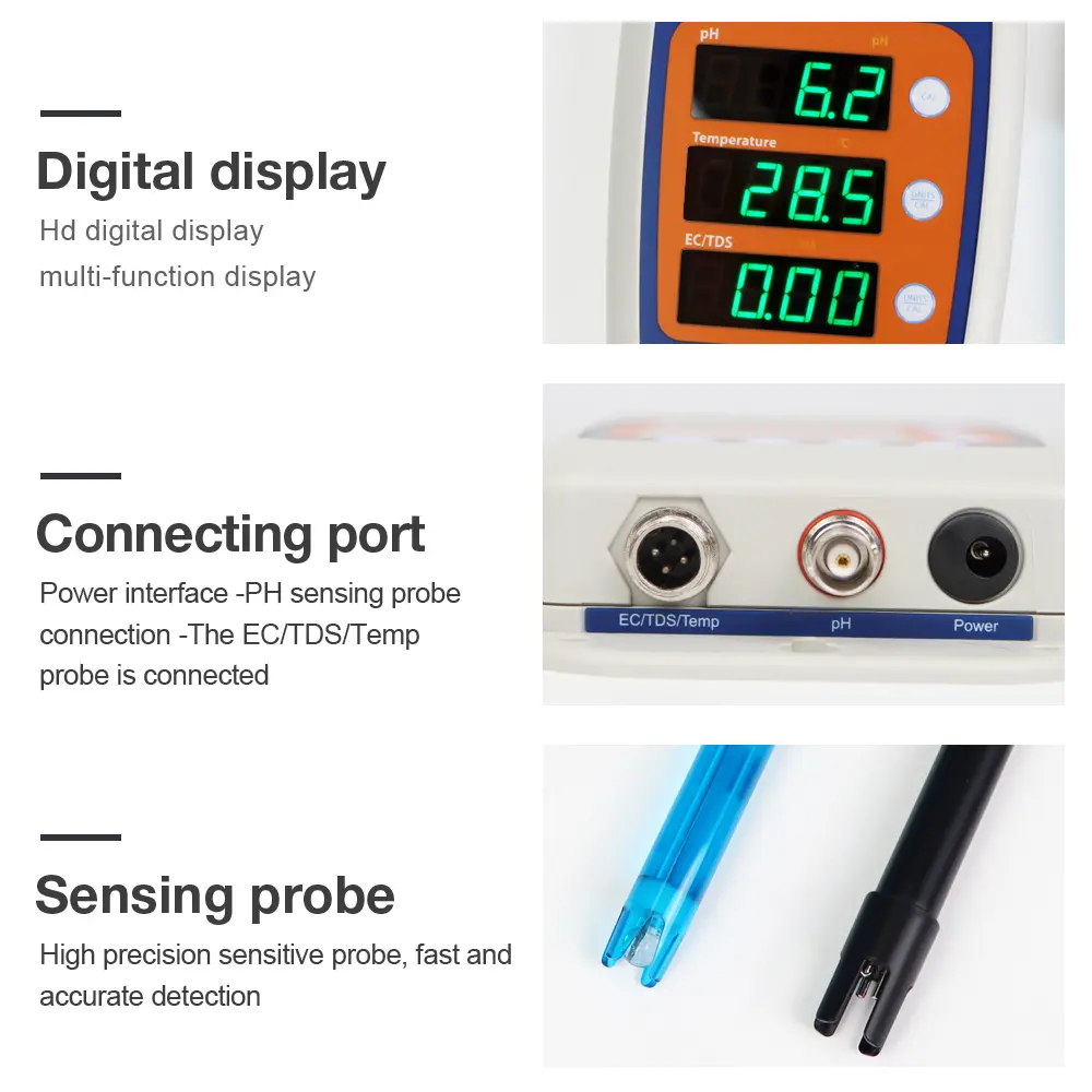 4 in 1 PH Water Quality Tester Temp EC ORP Monitor Conductivity Meter Hydroponics Detection With 2 Electrode Probe Sensor HM-100