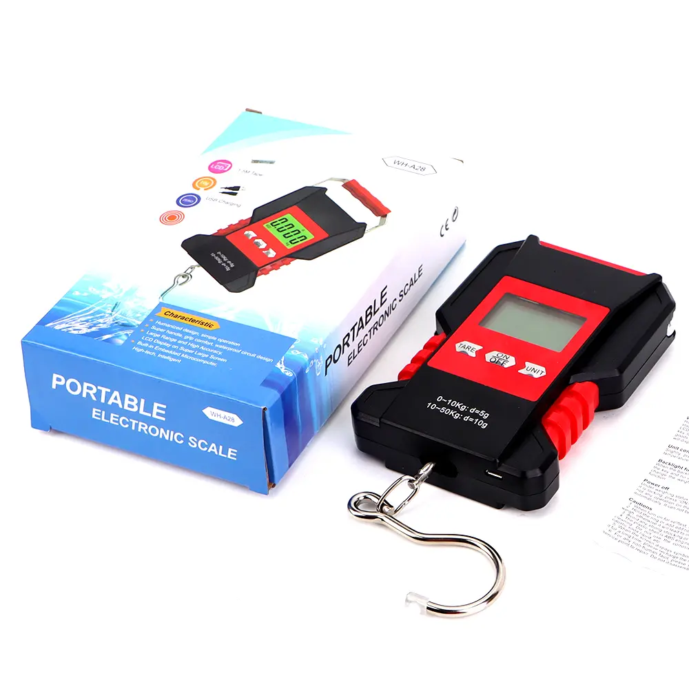 50KG Digital Hanging Scale with Ruler Portable Travel Luggage Weighing Scale Digital Waterproof Fishing Scale Kitchen Food Scale