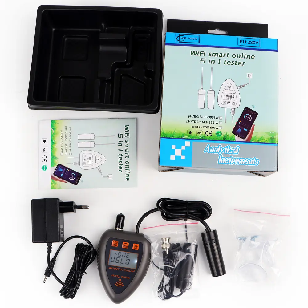 Bluetooth WiFi 5 in 1 Water Quality Tester Monitor PH TDS TEMP EC SG Salinity Analyzer LCD PH Meter for Drinking Water Aquarium