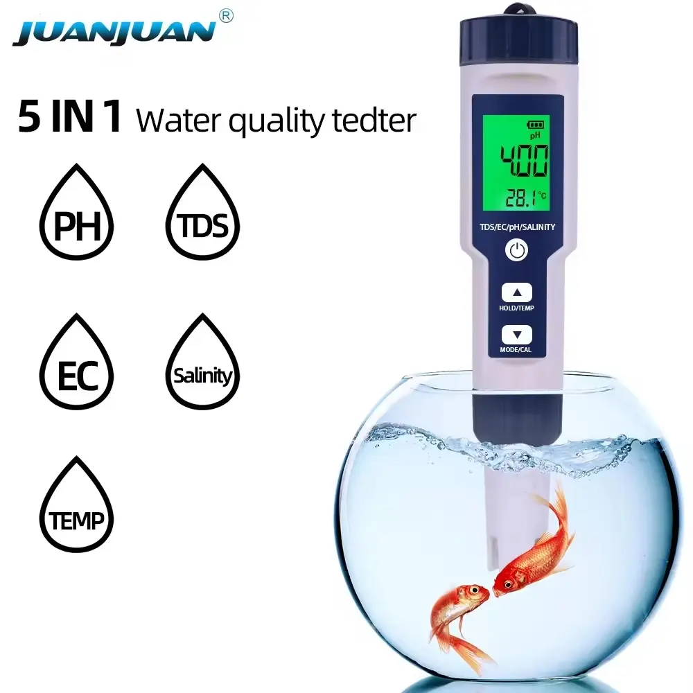 5 In 1 Water Quality Tester Digital PH Meter TDS EC Meter Salinity Temperature Tester Water Filter Purity Pen with Backlight