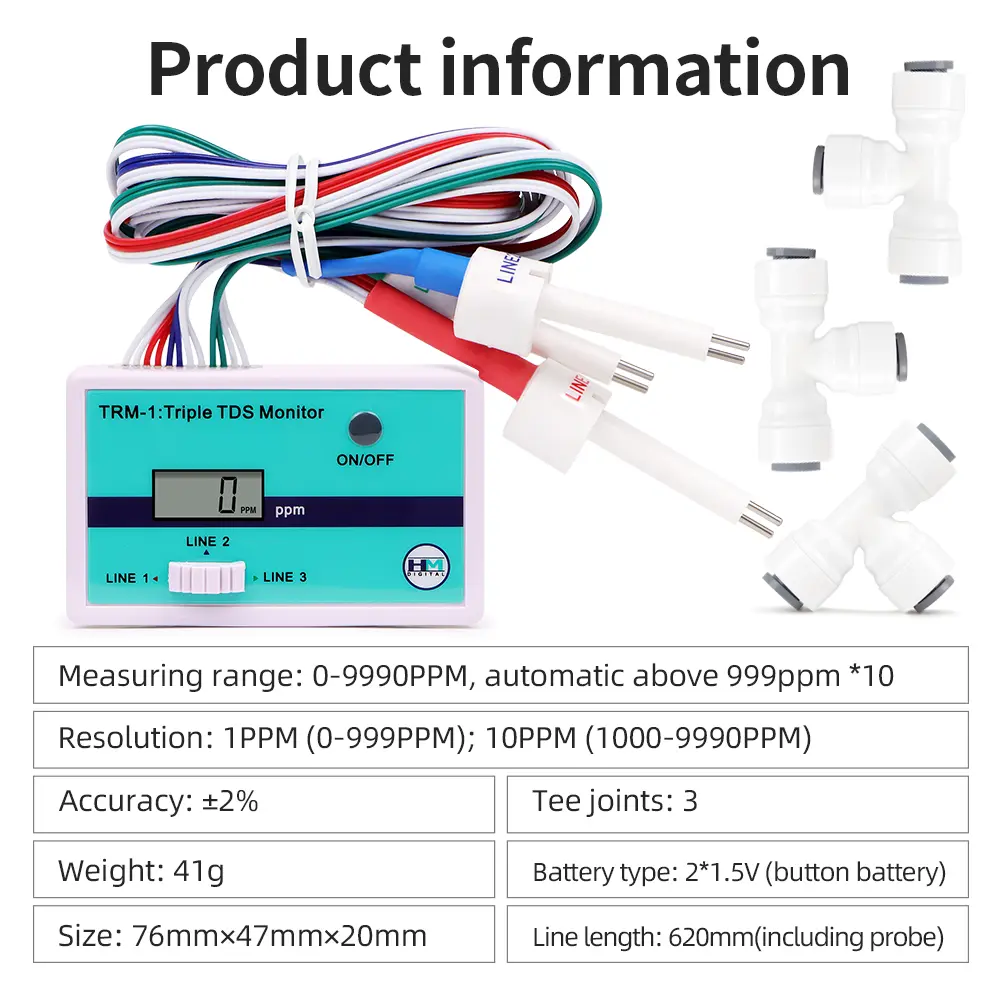 SM1 Single/TRM1 Triple TDS Meter Online Water Quality Tester Digital 0-9990ppm TDS Monitor for Aquarium Laboratory