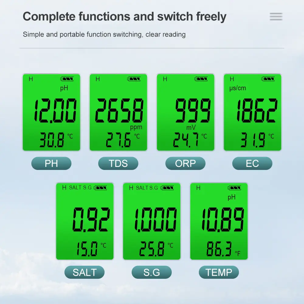 7 In 1 Digital Water Quality Tester ORP PH TDS EC Meter Salinity SG Temperature Tester Water Filter Purity Pen with Backlight