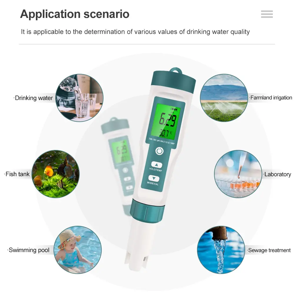 7 In 1 Digital Water Quality Tester ORP PH TDS EC Meter Salinity SG Temperature Tester Water Filter Purity Pen with Backlight
